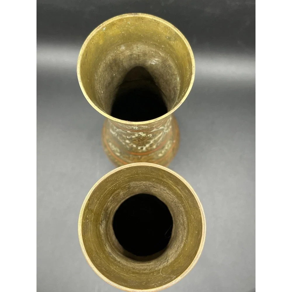 Set of 2 Solid Brass‎ Vase Etched Design 7